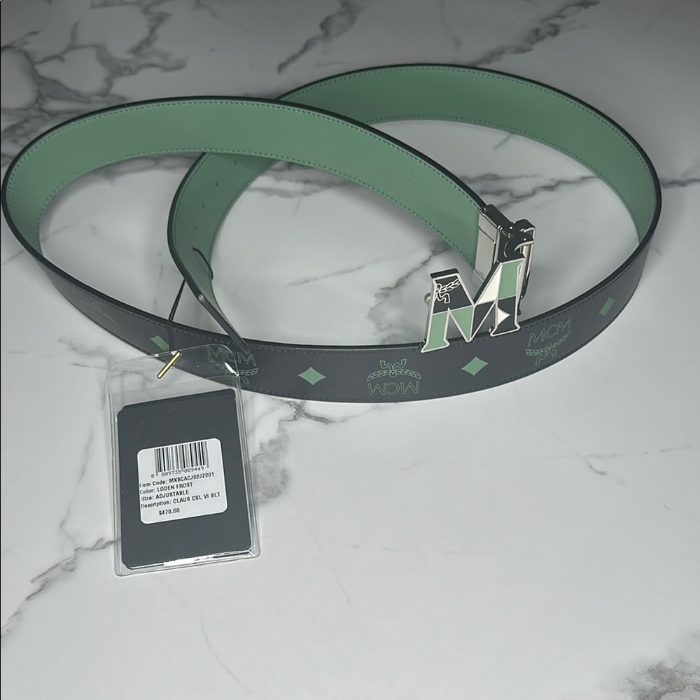 MCM Men's Black and Green Belt